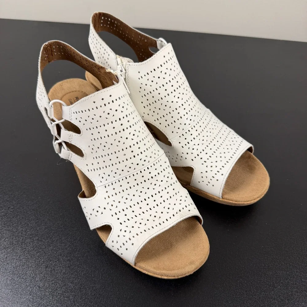 Rockport Cobb Hill Sandals Women's 11W Leather Laser Cut Wedge Casual Career